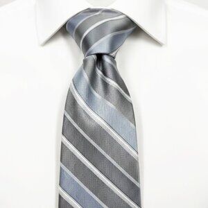 Calvin Klein Silk Blend Tie Silver Grey Striped Professional Formal